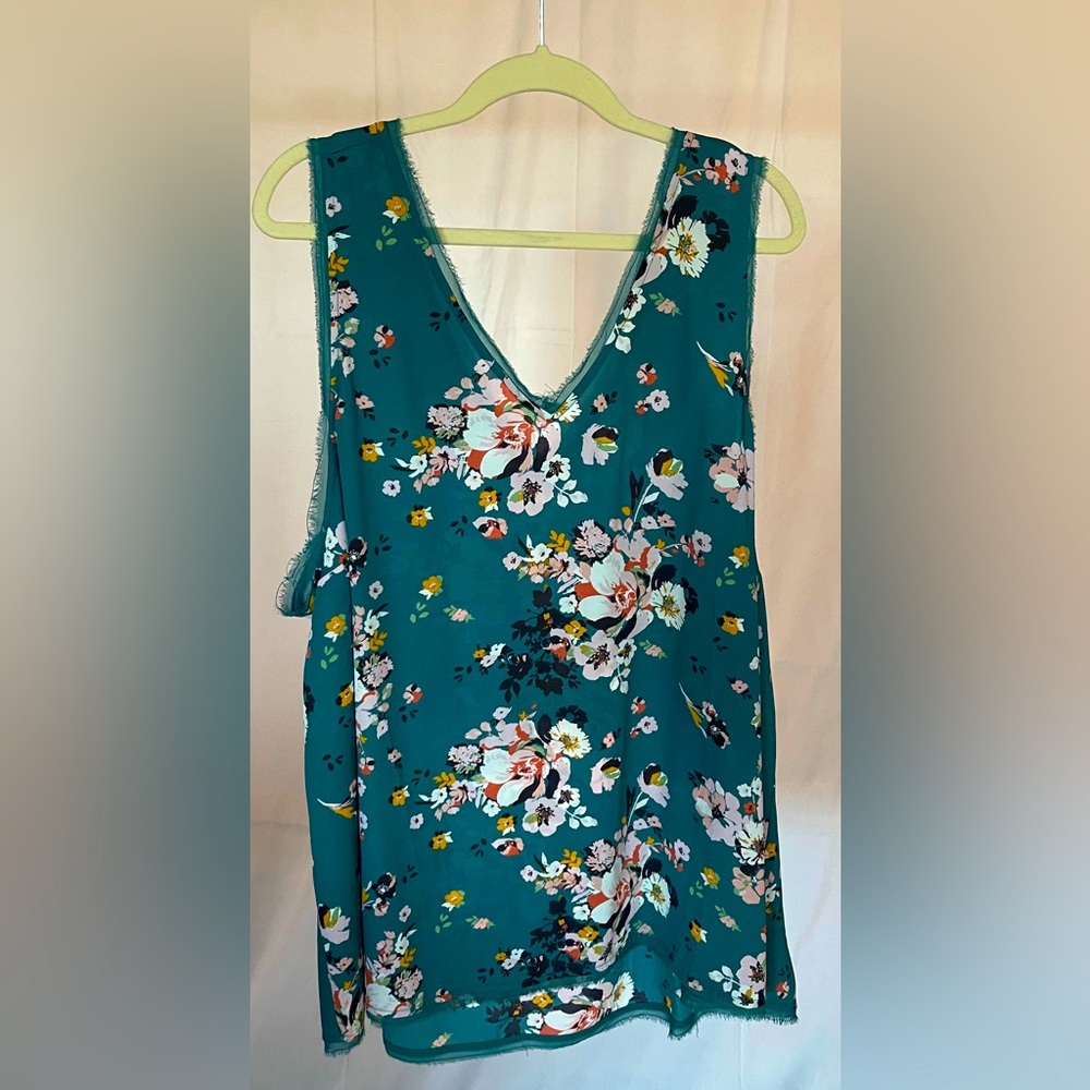Teal Sleeveless Top with Floral Design
